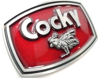 Cocky Rooster Men's Belt Buckle Antique Silver Red Enamel