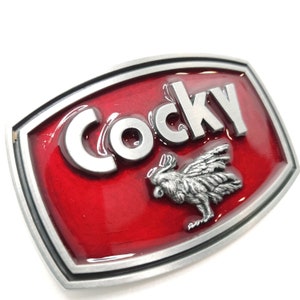 Cocky Rooster Men's Belt Buckle Antique Silver Red Enamel