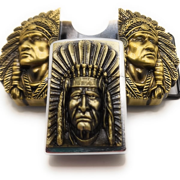 Triple Elders Gold Lighter Belt Buckle Lighter Holder