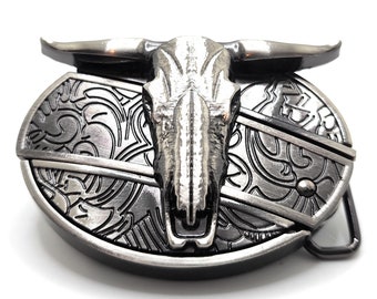 Longhorn Cattle Skull Folding Knife Belt Buckle