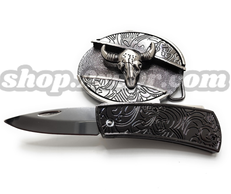 Cattle Skull Folding Knife Belt Buckle image 5