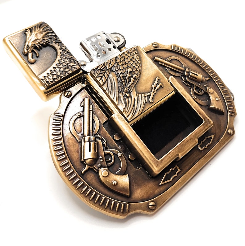 Gold Eagle Revolvers Lighter Belt Buckle / Eagle Guns Lighter Belt