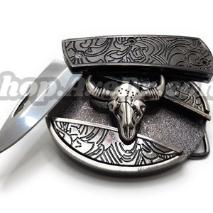 Cattle Skull Folding Knife Belt Buckle image 4