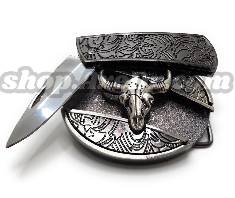 Cattle Skull Folding Knife Belt Buckle image 4
