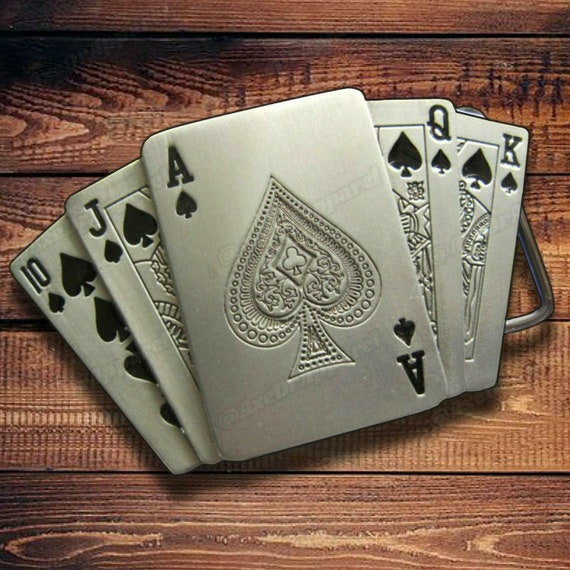 Royal Flush Poker Cards Belt Buckle WITH LIGHTER / Cards Lighter