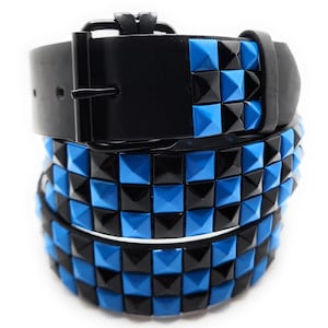 Deep Blue & Black Pyramid Studded Belt Punk