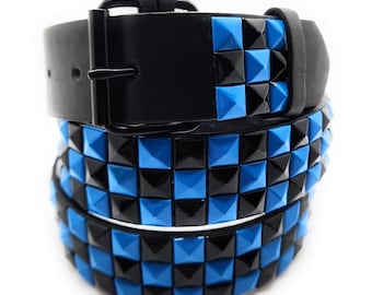 Deep Blue & Black Pyramid Studded Belt Punk