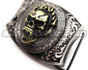 Flaming Skull Folding Knife Belt Buckle