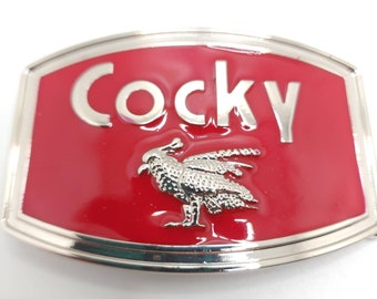 Cocky Rooster Men's Belt Buckle Antique Silver Red Enamel