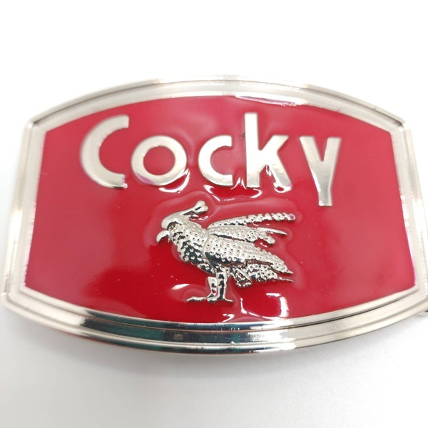 Cocky Rooster Men's Belt Buckle Antique Silver Red Enamel