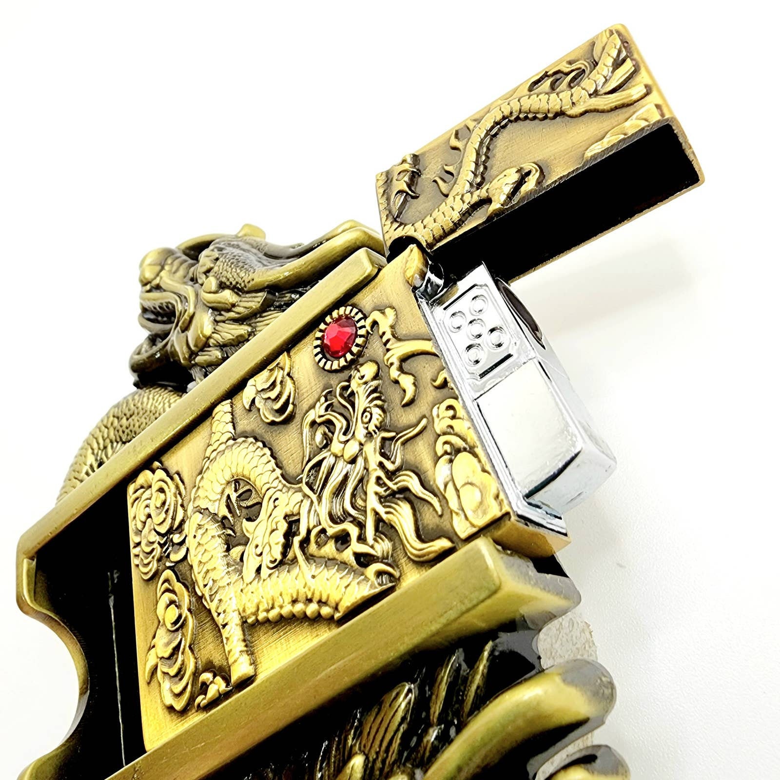 Dual Dragons Bronze Lighter Belt Buckle / Push Button Lighter Etsy