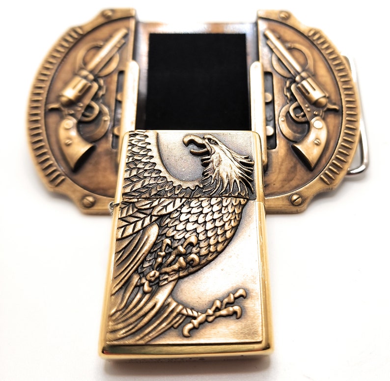 Gold Eagle Revolvers Lighter Belt Buckle / Eagle Guns Lighter Belt