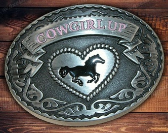 Womens cowgirl up belt buckle