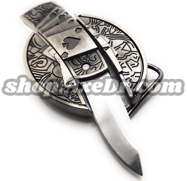 4 Aces Folding Knife Belt Buckle Etsy