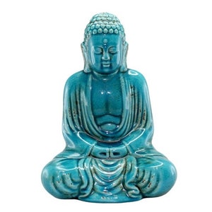 Turquoise Blue Dhyana Buddha, Buddha Garden Statue, Large Buddha Statue Indoor, Meditation Buddha Statue