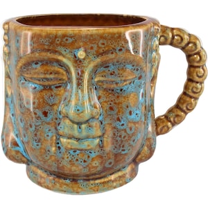 Serene Buddha Mug  or Planter in Blue & Brown Glaze