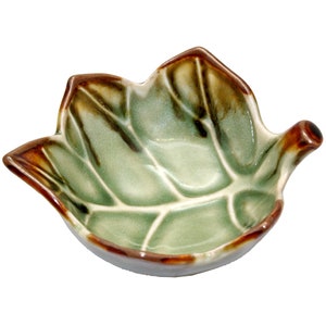 Set of 6 or 12 Brown and Green River Leaf Mini Bowls, Condiment Dishes, Ring Dishes, Tiny Bowls, Dipping Bowls, Sushi Dipping Bowl
