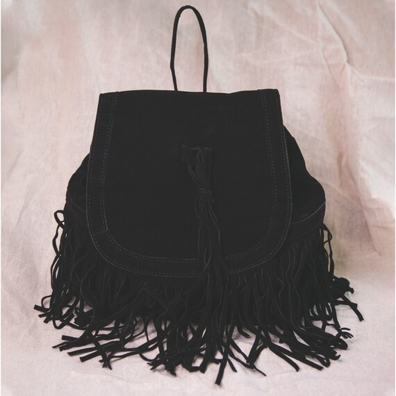 Black fringe backpack purse Clearance