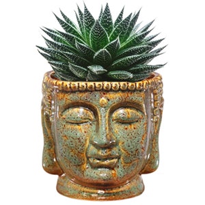 Serene Buddha Planter Pot with Jade & Brown Glaze