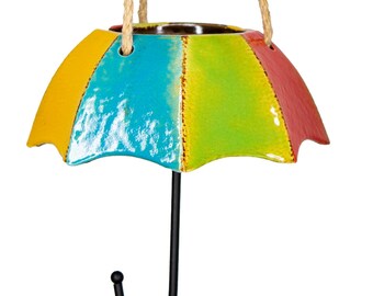 Colorful Ceramic Umbrella Planter, holder, display for your air plant, succulent, flower, herbs, Whimsical Home Décor and Gift