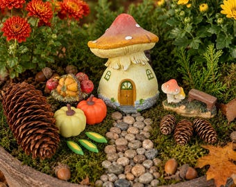 Fall Fairy Garden Kit | Mushroom House | Autumn Miniature Garden Kit | DIY Fairy Garden | Fall Decor | Fairy Garden Gift | Harvest Village
