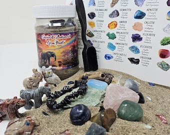 Spirit Animal Gem Diggers Jar 16oz – Crystal Mining Kit for Kids & Adults, Surprise Animal Guides,  Identification Sheet, Science Nature kit