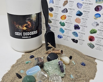 Discovery Crystal Mining Jar, Gem Diggers Girl Explorer Miner's Pail, 32 oz. Mystery Crystal Jar, Meanings and Identification Sheet!