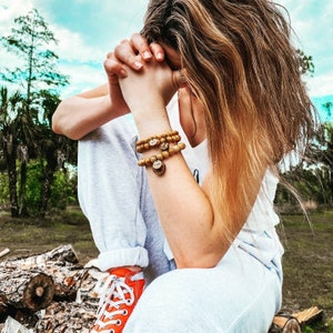 Palo Santo &quot;PEACE&quot; Mantra Wristlet, Unisex Bracelet good vibe jewelry