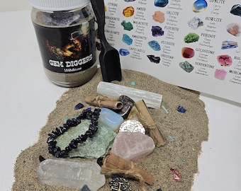 Girl Gem Diggers 16oz Fill-Your-Own Jar – Crystal Mining Kit for Kids & Adults, Choose your Treasure Trove,  Identification Sheet Party Gift