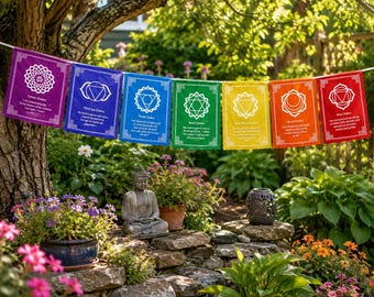 Tibetan Prayer Flag 7 Chakras, Meditation Gift, Spiritual Growth Gift, Prayer Flags