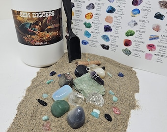 Discovery Crystal Mining Jar, Gem Diggers Boy Explorer Miner's Pail, 32 oz. Mystery Crystal Jar, Meanings and Identification Sheet!