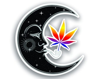 Smoking Cannabis Moon Weed / Sticker / Waterproof Vinyl Decal. Funny stickers that can go on Laptops, tumblers, car and vehicle windows...