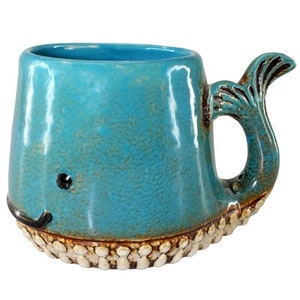 Ceramic Turquoise Wiley the Whale Cup Mug | Whale Planter | Coastal Beachy Kitchen Décor