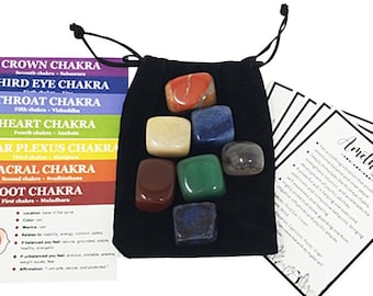 Chakra Stone Kit,  Chakra Stones, Chakra Crystal Kit, 7 Chakra Tumbled Stone Gift Set with Chakra and Crystal Description Cards