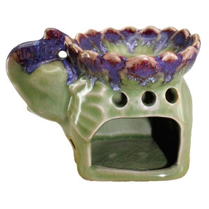 Sage Green Elephant and Lotus Oil Burner, Wax Melt Burner, Tealight Holder, Mindful Gift, Ganesha Wax Melt Oil Burner
