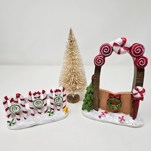 Bulk Grouping of Fairy garden miniatures for Christmas Holiday, Candy Cane Fence,  X-mas tree, Candy Arbor, Fairy Sale, Stocking Stuffers