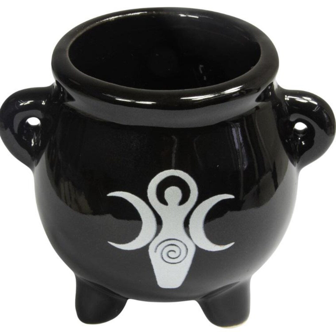Ceramic Mini Cauldron – Triple Moon Goddess | Ritual Bowl for Crystals ...