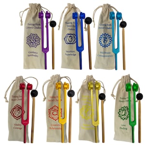 7 Chakras Weighted Tuning Forks with bags, High Vibrational Meditation Gift, Spiritual Growth Gift, Sound Healing