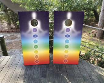 Chakra Vinyl Cornhole Board Wraps, Corn Hole Board WRAPS ONLY Skins Decals Laminated, Spiritual Cornhole Boards, Chakra Decal,Cornhole Decal