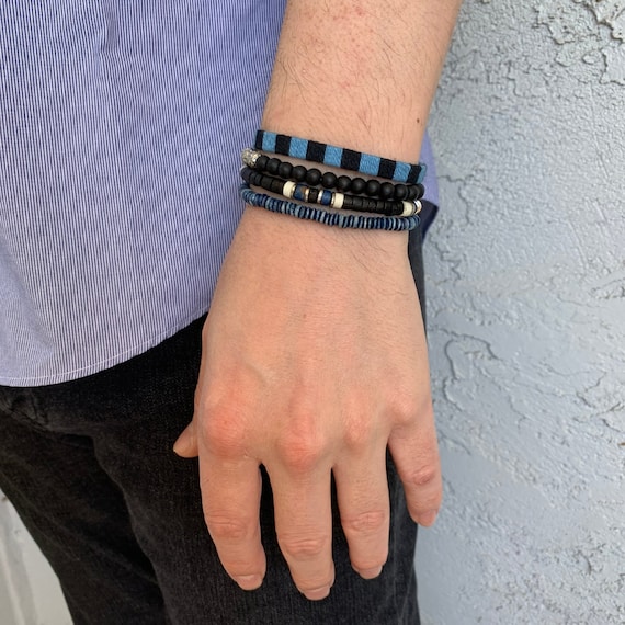 ブレスレット BASSCLEF men bracelet bead beads Men's Black Onyx Beaded Bracelet with Freshwater Pearl
