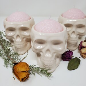 Fun Halloween Skull Brain Candle | Halloween Creepy Decoration | Creepy Ceramic Skull Candle | October Décor
