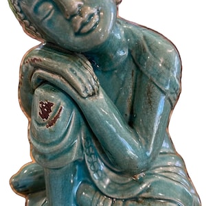 Teal Glaze Resting Buddha, Buddha Garden Statue, Buddha Statue Indoor or Outdoor, Meditation Buddha Statue