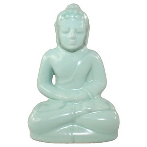Vintage Blue Glaze 4&quot; Yoga Buddha Statue