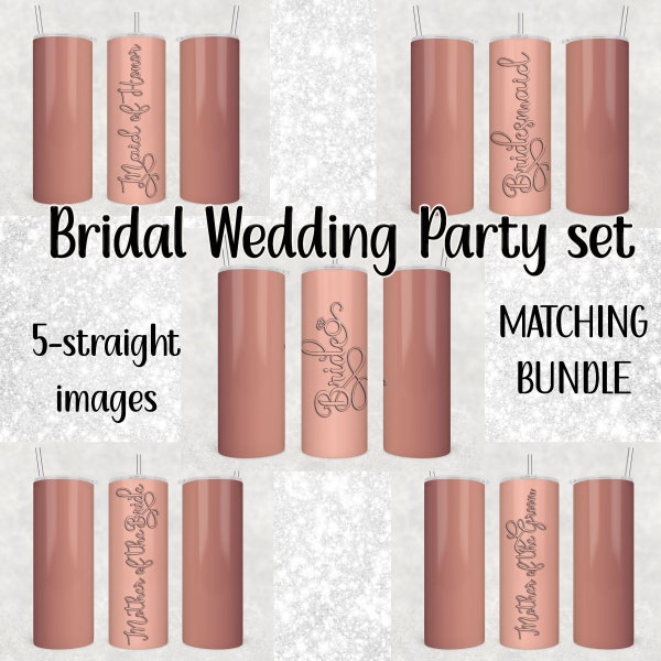 Women's Rose Gold Bridal Wedding Bundle Bridesmaid Proposal Matching Set Tumbler Sublimation Wrap Designs Straight resizable PNG Download