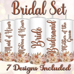 Boho Bridal Design Set, Bride wedding, Bridesmaid Proposal Gift, Bridal Party, 20oz Skinny Tumbler Sublimation Wrap, PNG Digital Download