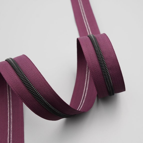 #5 Nylon Coil Zipper Purple/Gunmetal - PER QUARTER METRE #5 Nylon Coil Zipper Purple/Gunmetal - PER QUARTER METRE