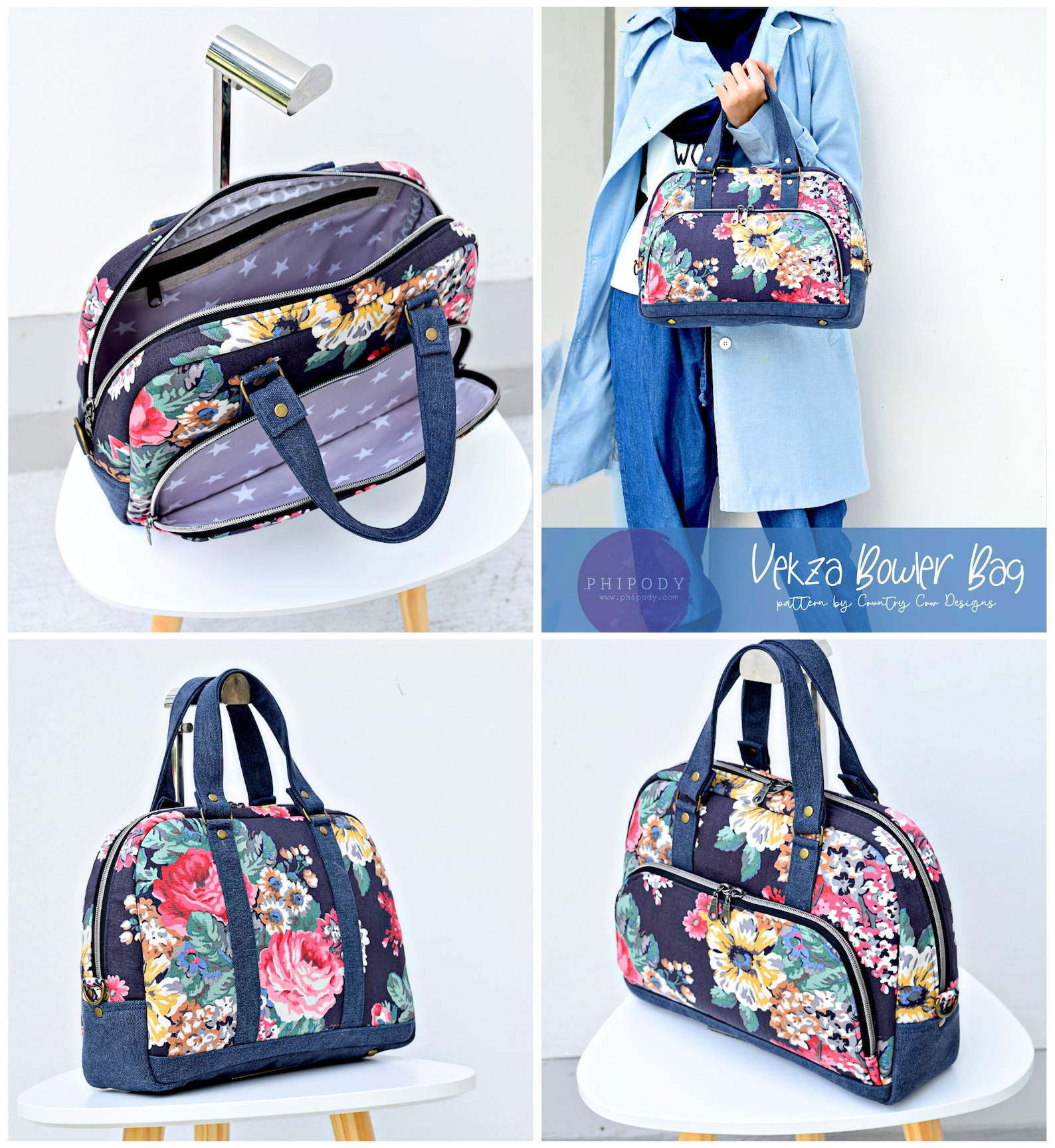 Vekza Bowler Bag PDF Digital Sewing Pattern & Video Tutorial Country