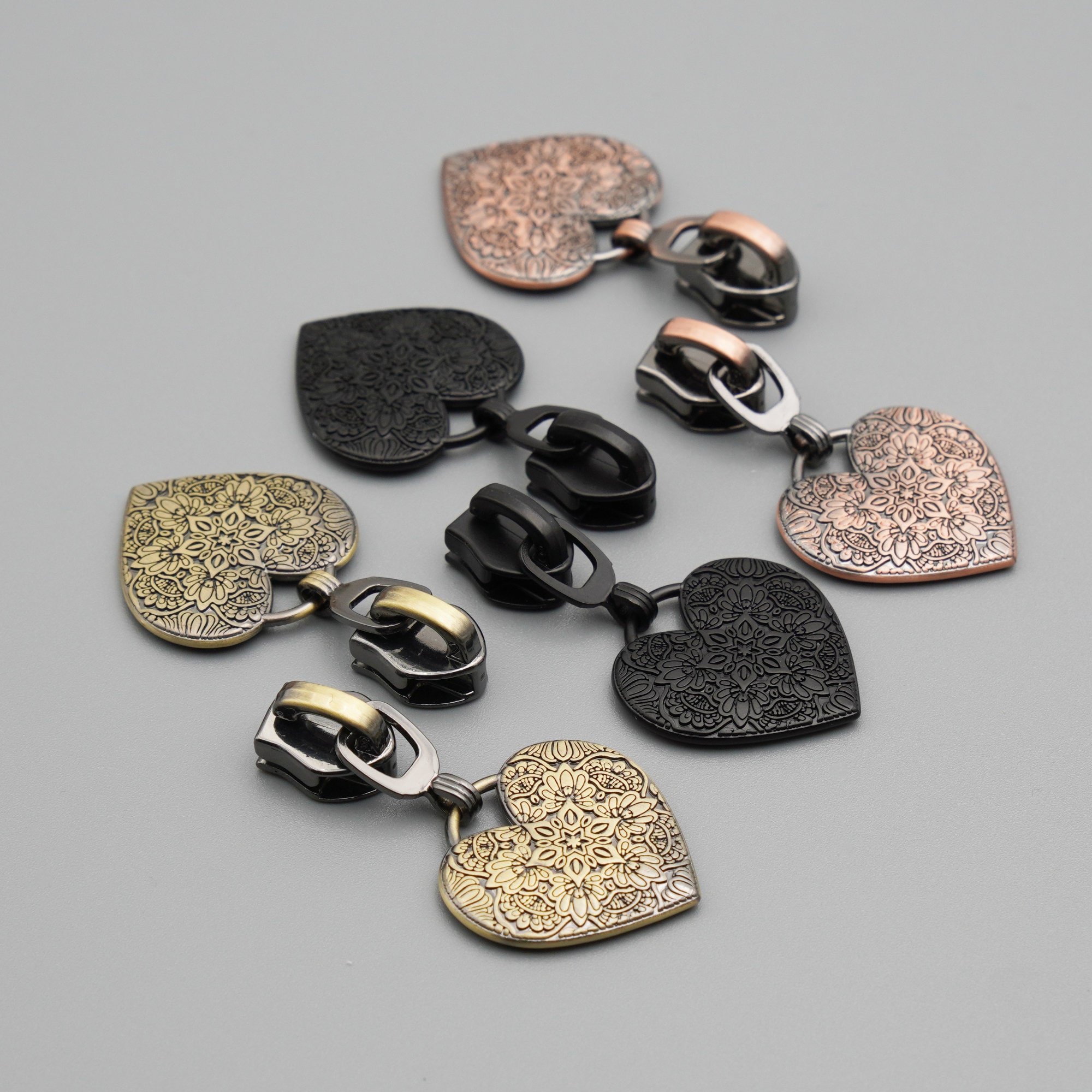 Floral Heart No.5 Zipper Pulls - Pack of 2