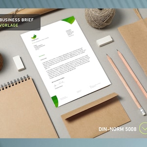 Modelo de carta comercial, modelo de carta do Word | Negócios Verdes | DIN 5008 | Papelaria Corporativa | design de negócios ecológicos