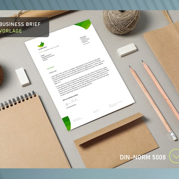 Geschäftsbrief Vorlage, Brief Word Vorlage | Green Business | DIN 5008 | Unternehmens Briefpapier | ökologisches Business Design